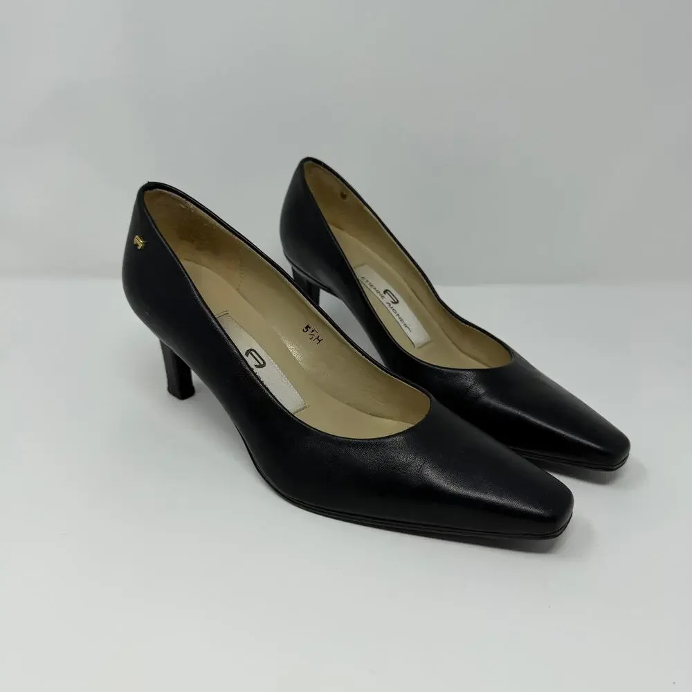 Etienne Aigner Black Leather Pumps Heels 5.5M Vintage